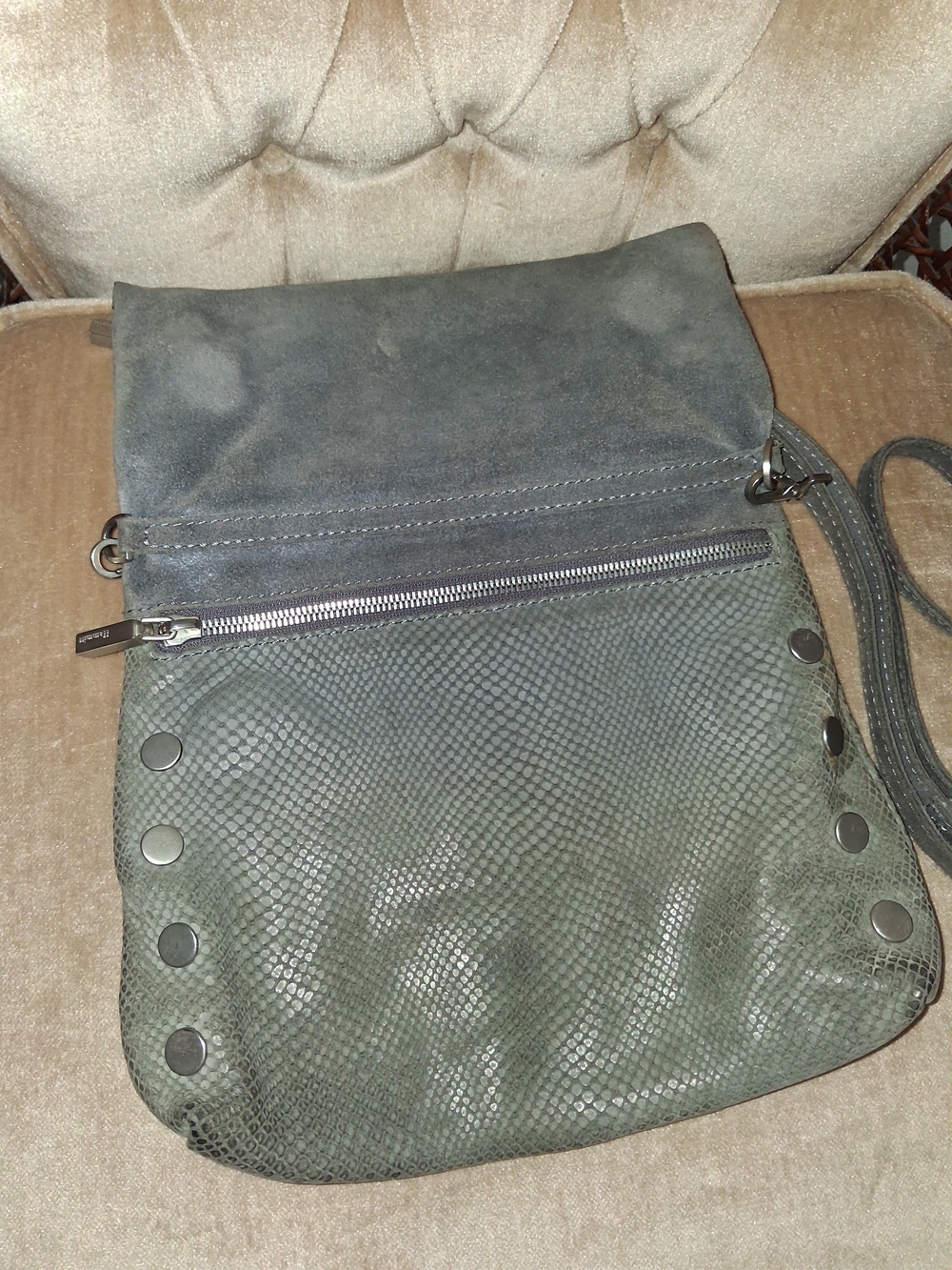 Hammitt los Angeles suede leather high end luxury purse gray snakeskin crossbody - Picture 4 of 14